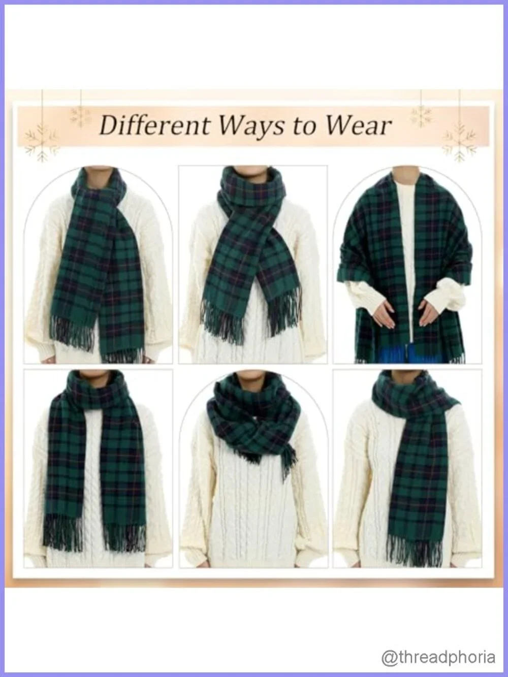 Womens Plaid Fringe Scarf Shawl Set of 2 - Acrylic Winter Wrap